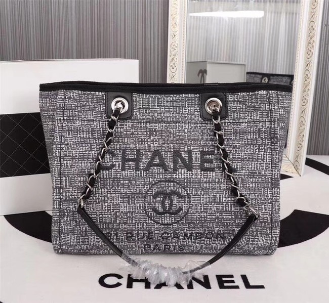 Chanel Canvas Shopping Bag Calfskin & Silver-Tone Metal A23556 grey HY5928vX95