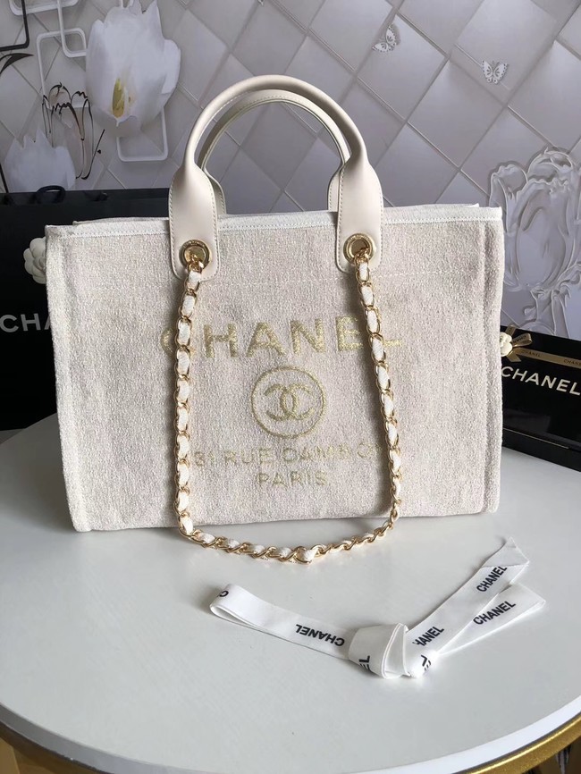 Chanel Canvas Shoulder Shopping Bag 66941 white HY10370Av26