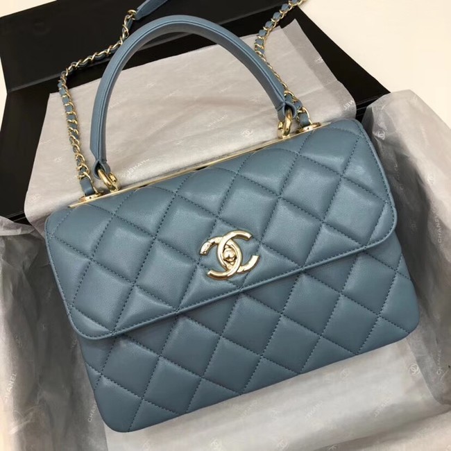 Chanel CC original lambskin top handle flap bag 92236 blue&Gold-Tone Metal HY3319Hn31