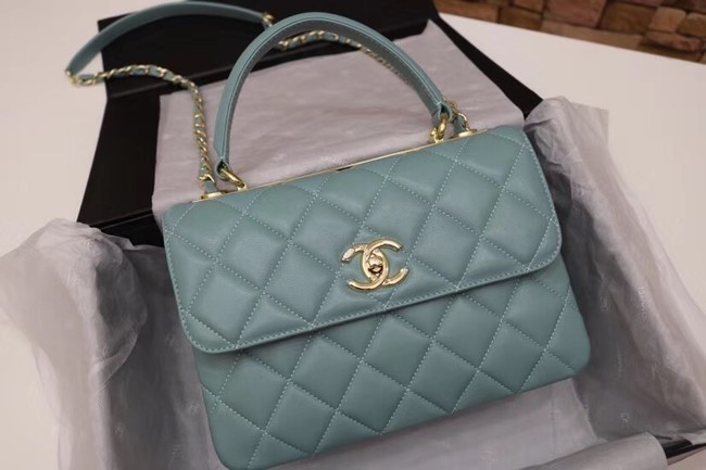 Chanel CC original lambskin top handle flap bag 92236 green&Gold-Tone Metal HY25412Is53