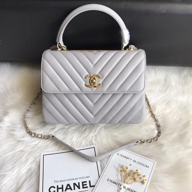Chanel CC original lambskin top handle flap bag 92236V grey gold Buckle HY12882rJ28