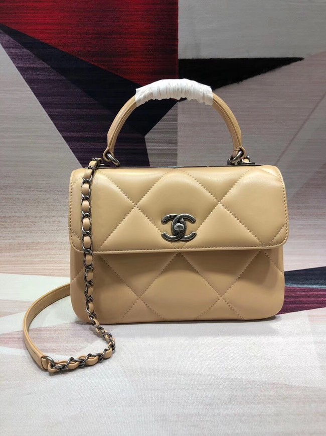 Chanel CC original lambskin top handle flap bag A92236 apricot&silver-Tone Metal HY1539Gh26