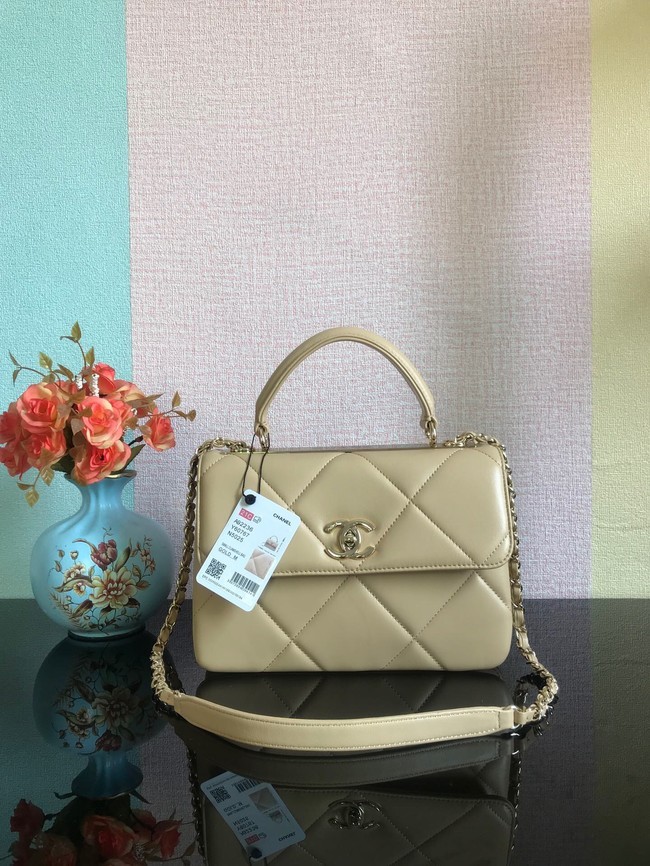 Chanel CC original lambskin top handle flap bag A92236 Beige&Gold-Tone Metal HY5399Gw67