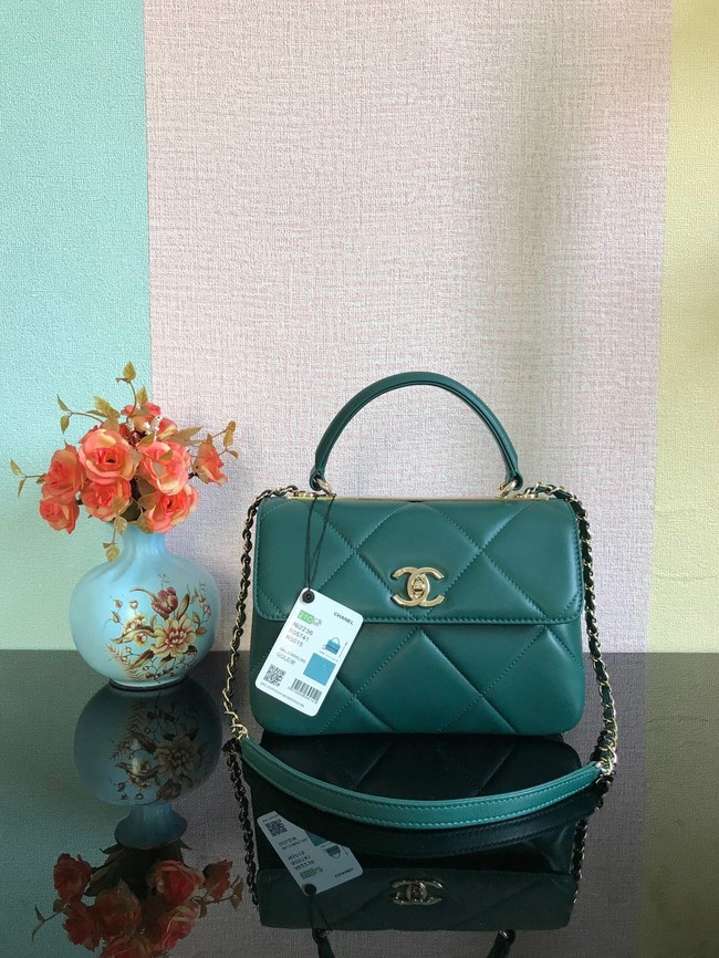 Chanel CC original lambskin top handle flap bag A92236 dark green&Gold-Tone Metal HY7067dw37