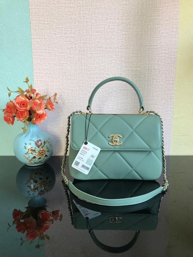 Chanel CC original lambskin top handle flap bag A92236 light green&Gold-Tone Metal HY26730hc46