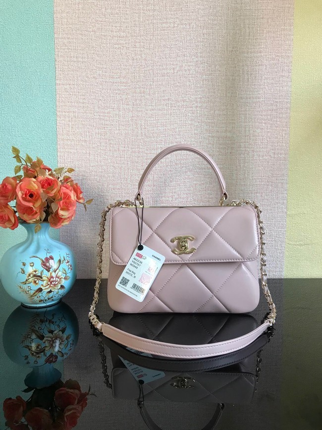 Chanel CC original lambskin top handle flap bag A92236 pink&Gold-Tone Metal HY4263dN21