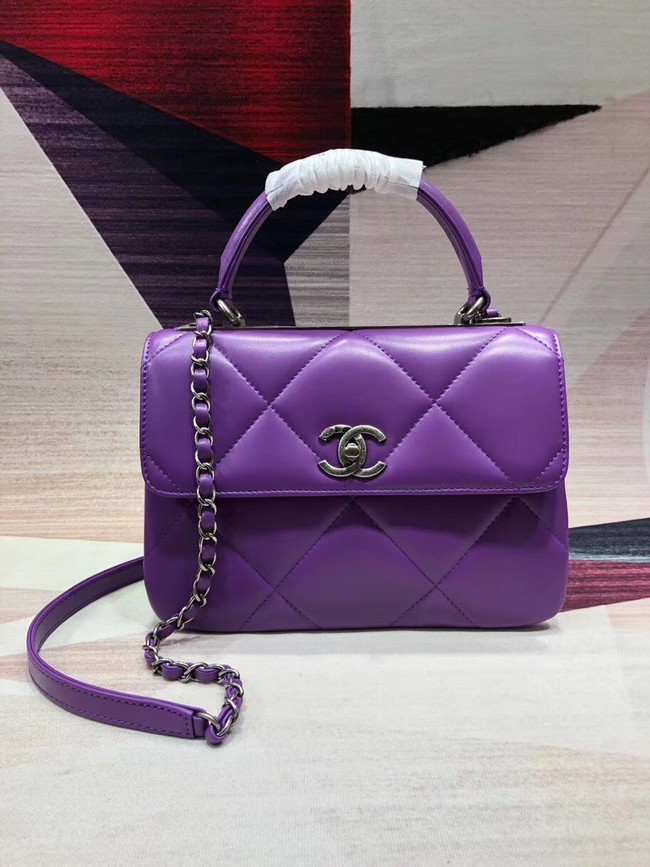 Chanel CC original lambskin top handle flap bag A92236 purple&silver-Tone Metal HY47Dq89