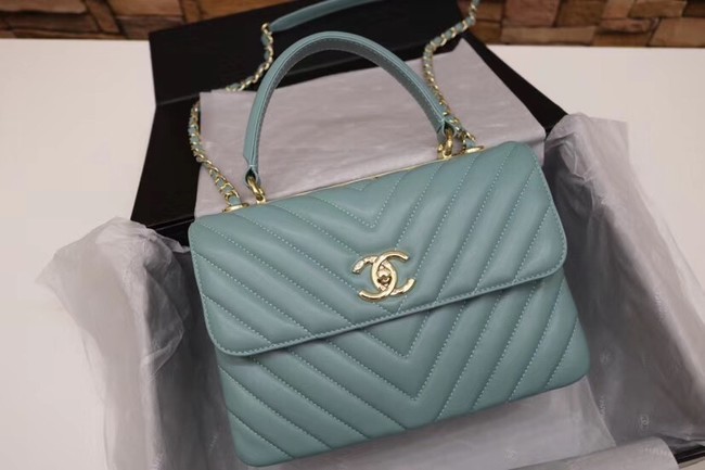 Chanel CC original lambskin top handle flap bag V92236 green&Gold-Tone Metal HY20350nB26
