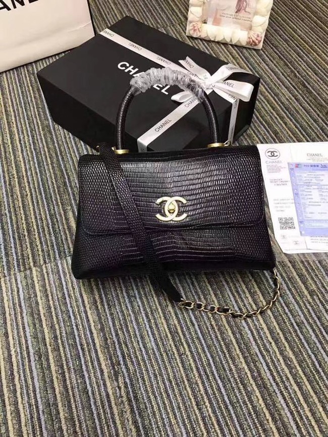 Chanel CC original Lizard top handle flap bag A93050 black Gold Buckle HY6265fJ40