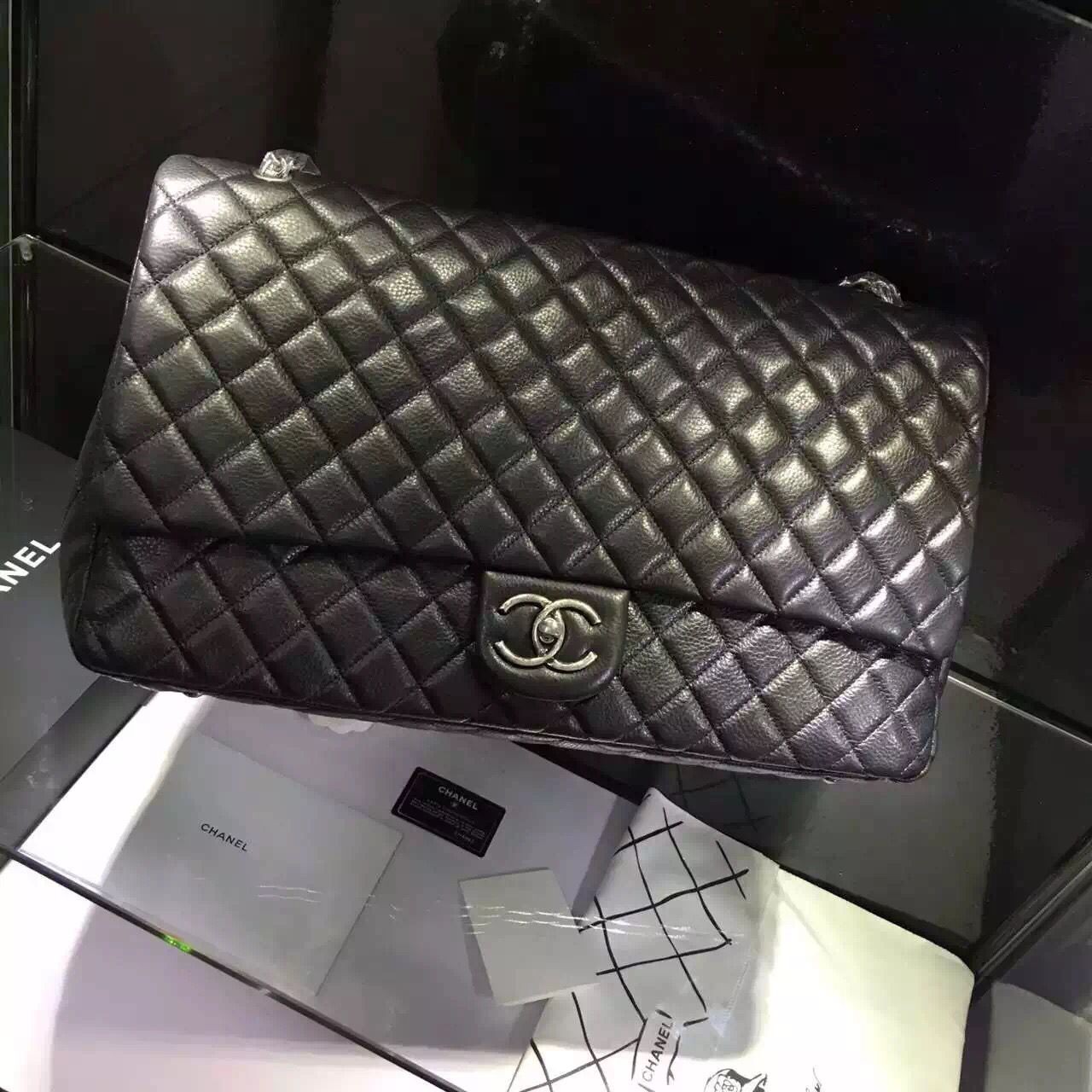 Chanel CF Travel Bag Black Original Calfskin Leather A28390 Silver HY21386mm78
