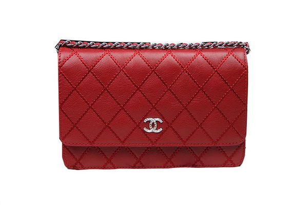 Chanel CHA33814 Red Original Calfskin Leather mini Flap Bag Silver HY13983pA42