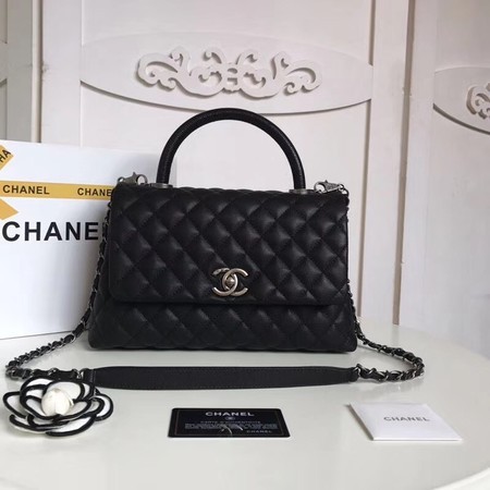 Chanel Classic black Top Handle Bag Original Sheepskin Leather A92215 black HY927XW58