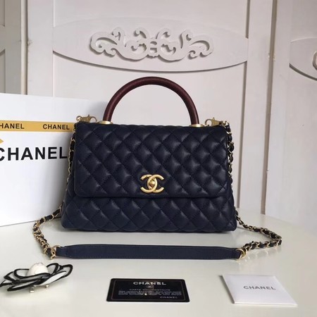 Chanel Classic Deep red Top Handle Bag Original Caviar Leather A92215 Royal Blue HY24055lu18