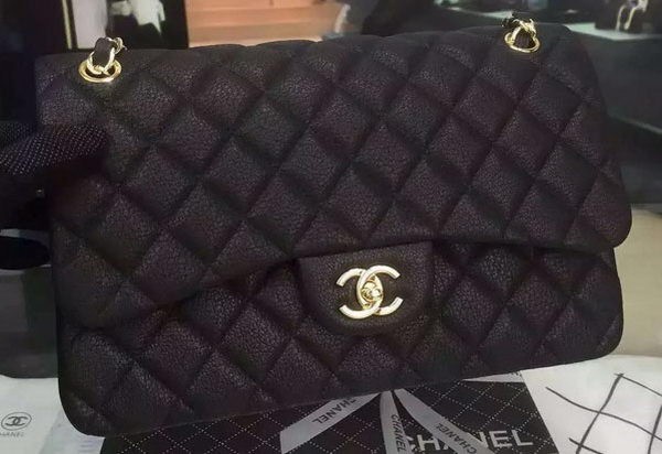 Chanel Classic Flap Bag Black Original Deerskin Leather CHA5212 Gold HY10120fr81