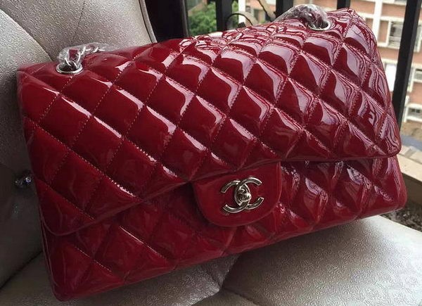 Chanel Classic Flap Bag Burgundy Original Patent Leather A1113 Silver HY6597Ym74