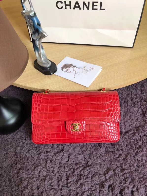 Chanel Classic Flap Bag Original Alligator & Gold-Tone Metal A01112 Cherry HY10354zS17