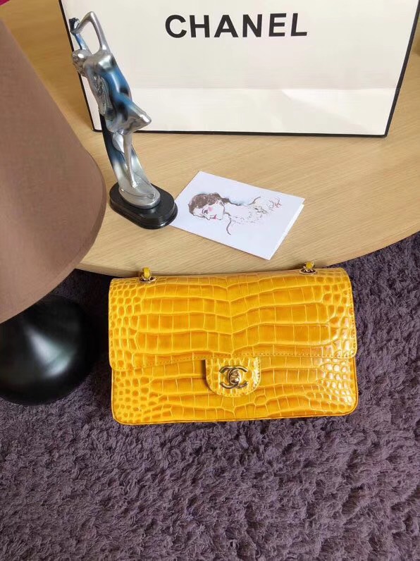 Chanel Classic Flap Bag Original Alligator & Gold-Tone Metal A01112 lemon HY22768pk20