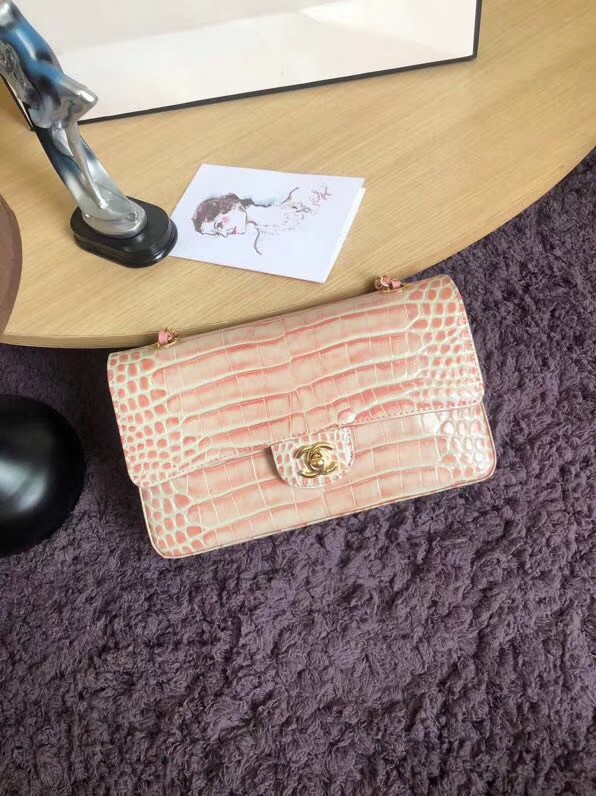 Chanel Classic Flap Bag Original Alligator & Gold-Tone Metal A01112 light pink HY4494CD62