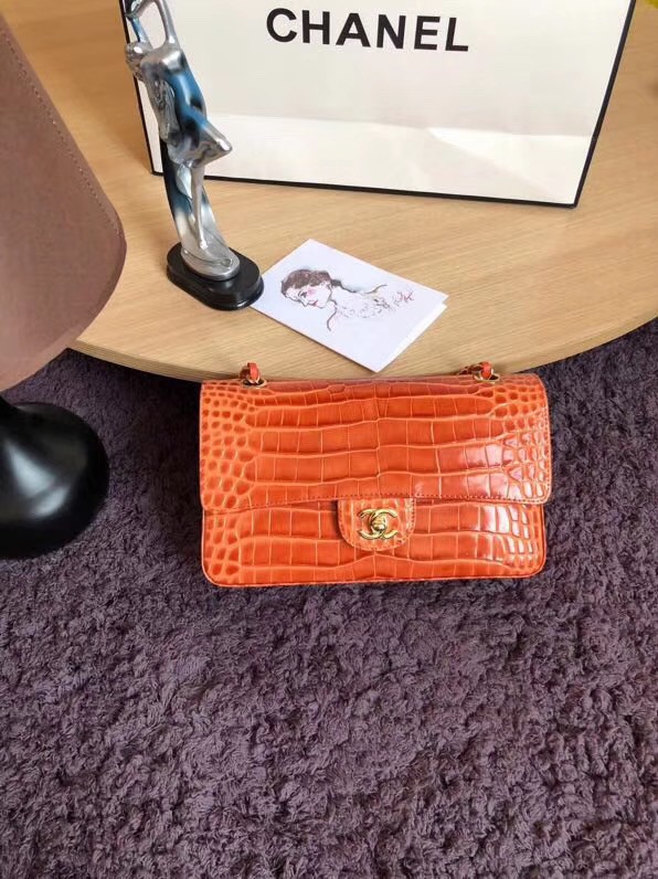 Chanel Classic Flap Bag Original Alligator & Gold-Tone Metal A01112 orange HY6268fo19