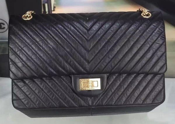 Chanel Classic Flap Bag Original Chevron Leather A90669 Black HY14371FT35