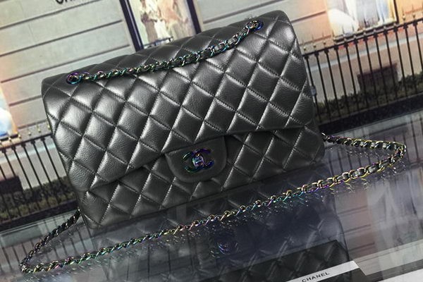 Chanel Classic Flap Bag Original Deerskin Leather A1113 Grey HY2533hI90