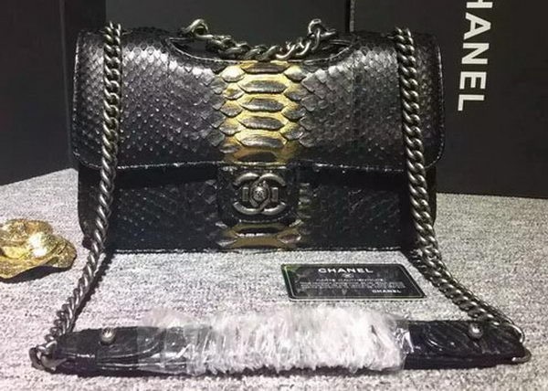 Chanel Classic Flap Bag Original Snake Leather A60140 Black HY18577yj81