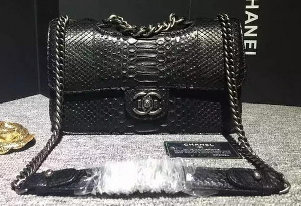 Chanel Classic Flap Bag Original Snake Leather A60141 Black HY4964MB38