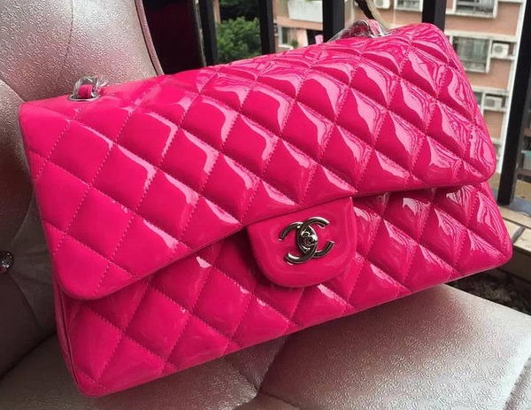 Chanel Classic Flap Bag Rose Original Patent Leather A1113 Silver HY14791rd58