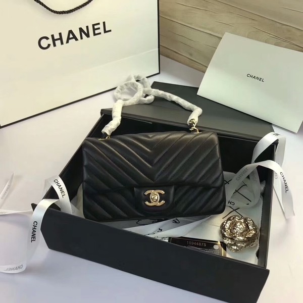 Chanel Classic Flap Bags Black Original Sheepskin Leather 1116 Gold HY4234MB38