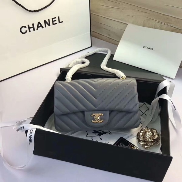 Chanel Classic Flap Bags Grey Original Sheepskin Leather 1116 Gold HY20977np57