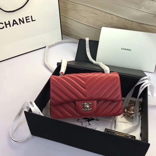 Chanel Classic Flap Bags Red Original Sheepskin Leather 1116 Silver HY21129Oj66