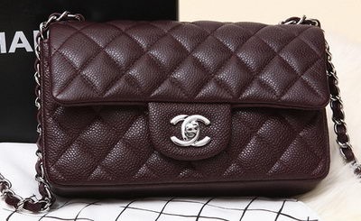 Chanel Classic Flap mini Bag Burgundy Original Cannage Pattern CHA1280 Silver HY24226FT35