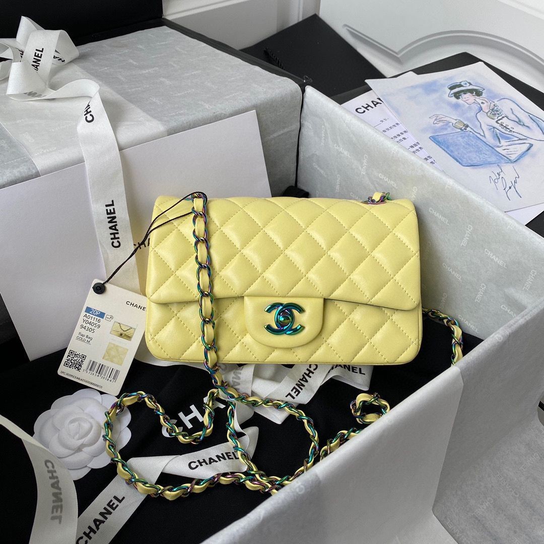 Chanel Classic Flap Shoulder Bag Original Sheepskin leather Colors Buckle A01116 Yellow&Blue HY2242jo45