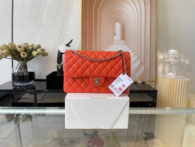 Chanel classic handbag Lambskin&silver Metal 01112 orange HY9936Eb92