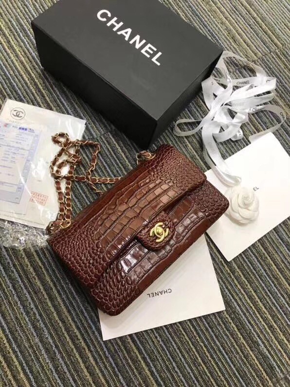 Chanel Classic Handbag Original Alligator & Gold-Tone Metal A01112 Burgundy HY11186zd34