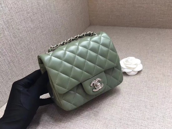 Chanel Classic MINI Flap Bag original Sheepskin Leather A1115 green silver chain HY9285Kn56