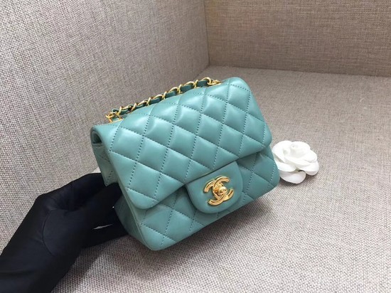 Chanel Classic MINI Flap Bag original Sheepskin Leather A1115 Light blue gold chain HY18784Xr72