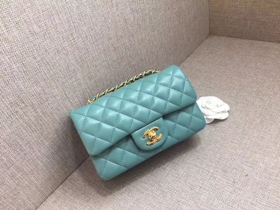 Chanel Classic MINI Flap Bag original Sheepskin Leather A1116 Light blue gold chain HY9485Jz48