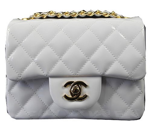Chanel Classic MINI Flap Bag White Original Patent Leather CF1115 Gold HY10913Bw85