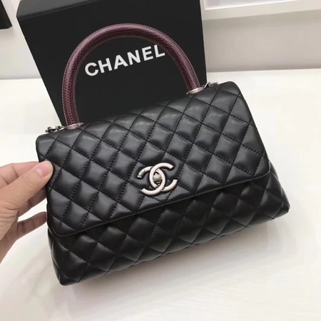 Chanel Classic Red Top Handle Bag Original Leather A92991 Black HY16987XW58