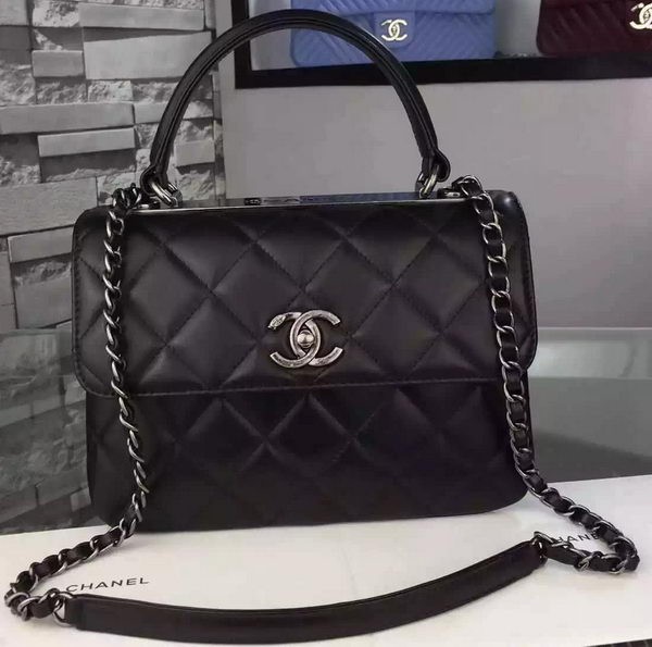 Chanel Classic Top Flap Bag Black Original Leather A98079 Silver HY9133Tk78