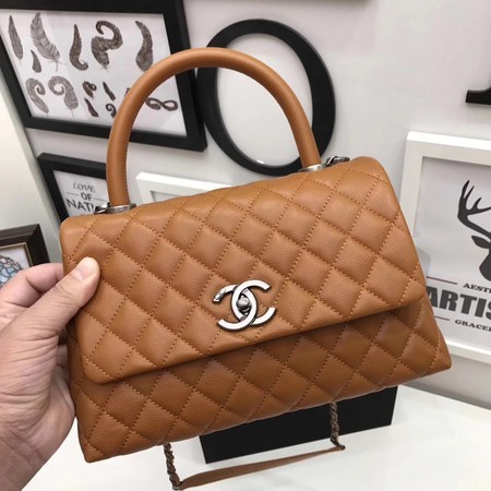 Chanel Classic Top Handle Bag Brown Original Leather A92991 Silver HY1848SS41