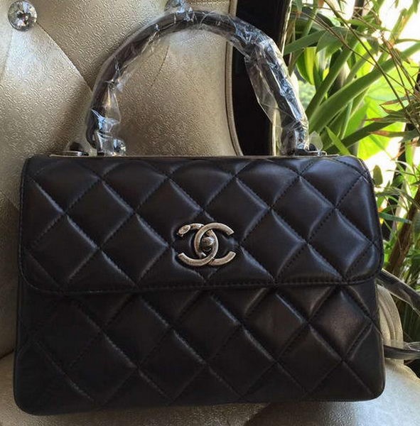 Chanel Classic Top Handle Bag Original Sheepskin Leather A92236 Black HY14485Ag46