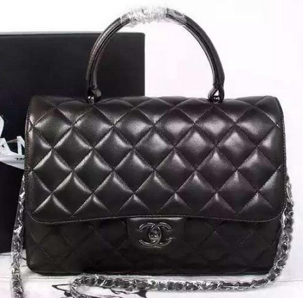 Chanel Classic Top Handle Bag Original Sheepskin Leather A92238 Black HY24401De45