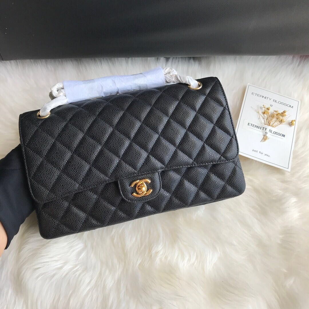 Chanel Double Flaps Bags Black Original Caviar Leather A36097 Gold HY4291EW67