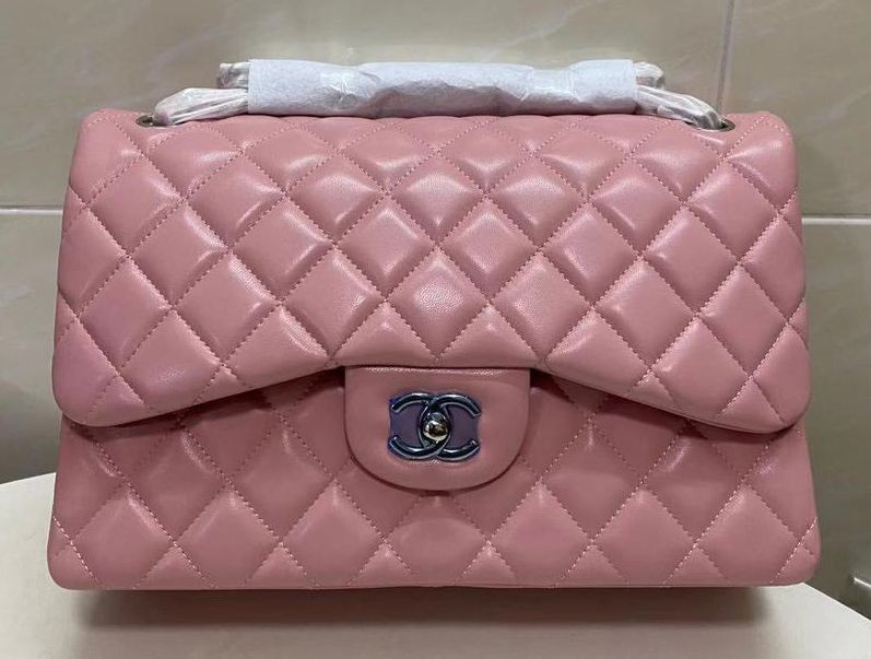 Chanel Double Flaps Bags Original Sheepskin Leather Jumbo Pink A36097 Gold HY7986Va47