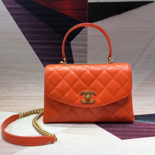 Chanel flap bag with top handle Lambskin & Gold-Tone Metal AS1174 orange HY11243iv85