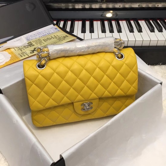 Chanel Flap Original Sheepskin Leather CF1112 Yellow silver chain HY17su78