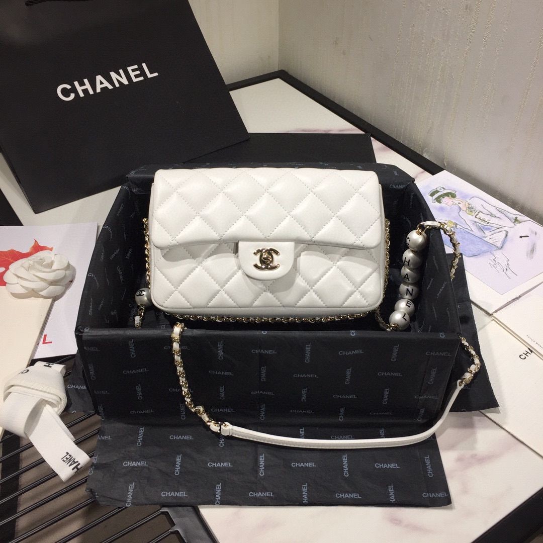 Chanel Flap Original Sheepskin Leather pearl cross-body bag CF1112 White HY2577vX33