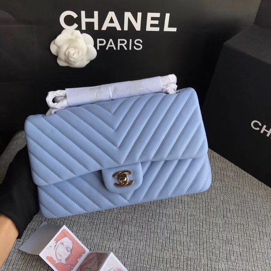 Chanel Flap Original sheepskin Shoulder Bag 1112V Light blue silver chain HY15352vX33